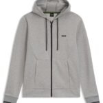 Cotton-blend zip-up hoodie with stripe details, Grey