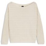 Cotton-blend knitted sweater with mixed structures, Natural