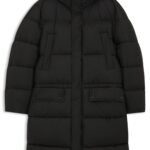 Water-repellent long parka jacket, Black