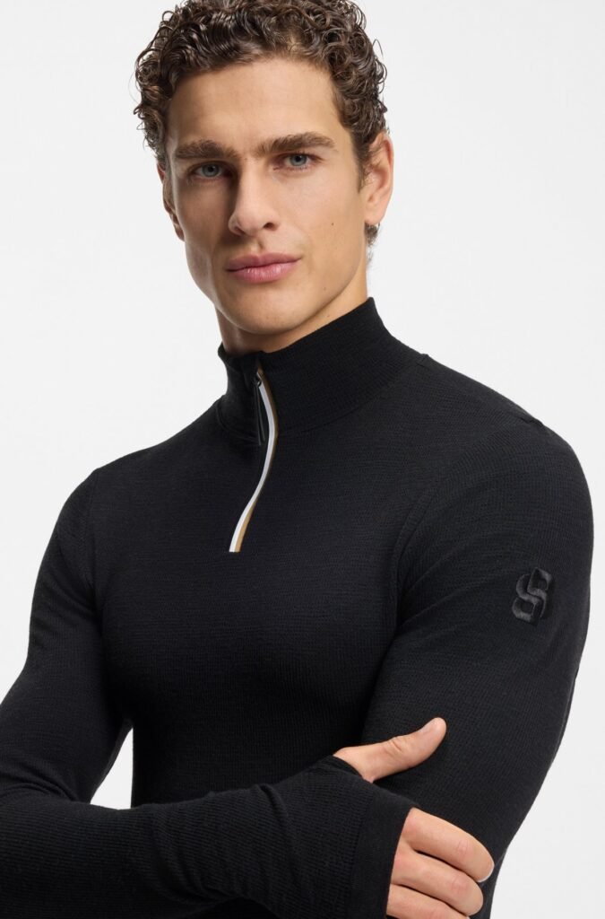 BOSS Ski wool-blend base layer top, Black