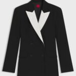 Regular-fit blazer with contrast lapels, Black