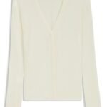 Concealed-closure cardigan in super-fine merino wool, Natural