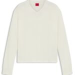 V-neck sweater in a wool blend with logo detail, Natural