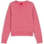 V-neck sweater in a wool blend with logo detail, Pink