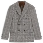 Slim-fit jacket in checked virgin wool and silk, Brown Patterned