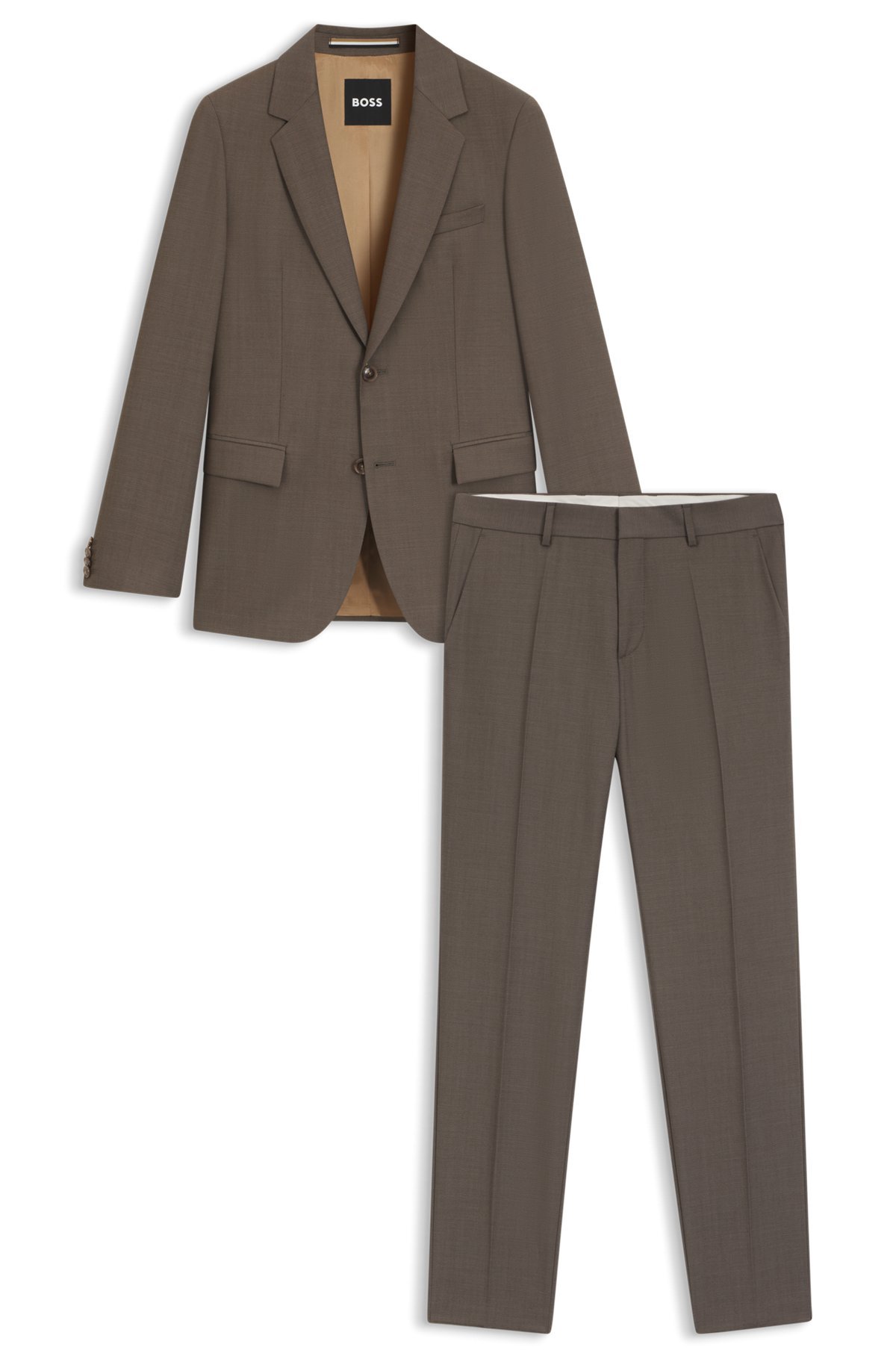 hbeu50546097_217-1 Slim-fit suit in micro-patterned virgin wool, Brown