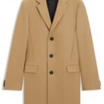 Slim-fit coat in a wool blend with cashmere, Beige