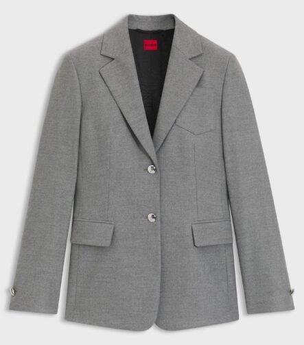 Regular-fit blazer in melange stretch flannel, Grey