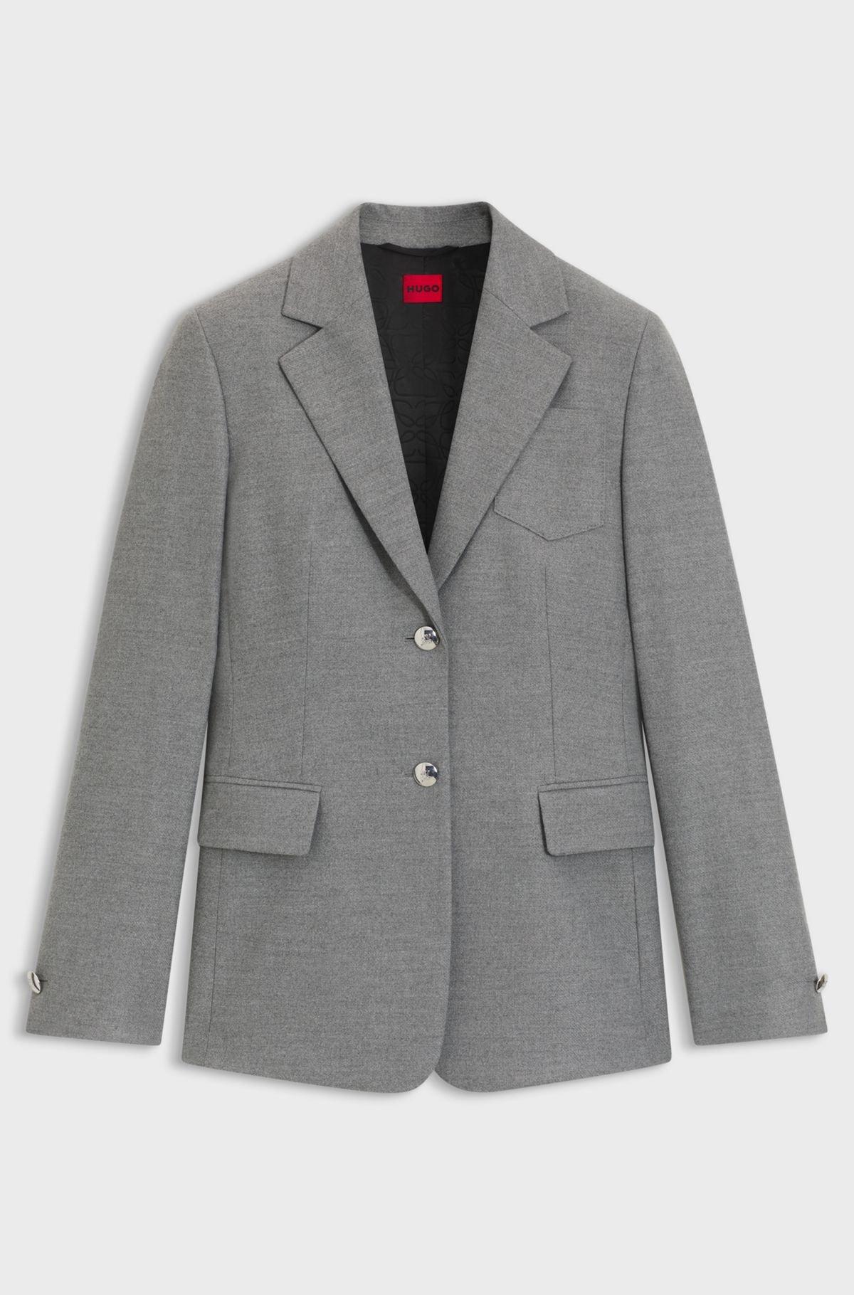 hbeu50547587_042 Regular-fit blazer in melange stretch flannel, Grey