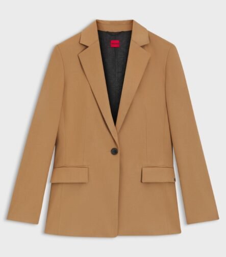 Regular-fit blazer in melange flannel, Light Brown