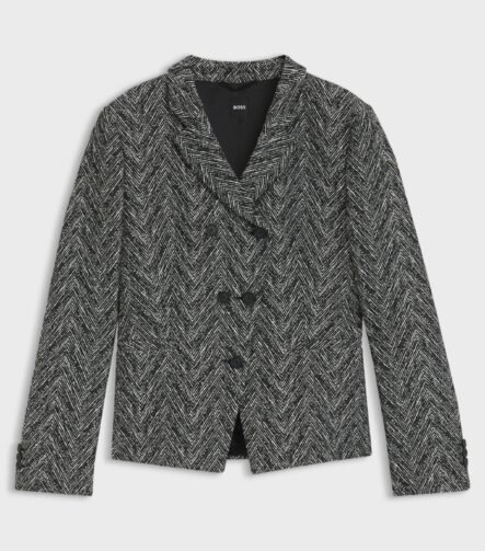 Regular-fit blazer in herringbone tweed, Grey Patterned