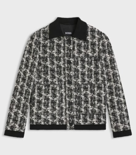 Regular-fit jacket in patterned feather tweed, Black Patterned