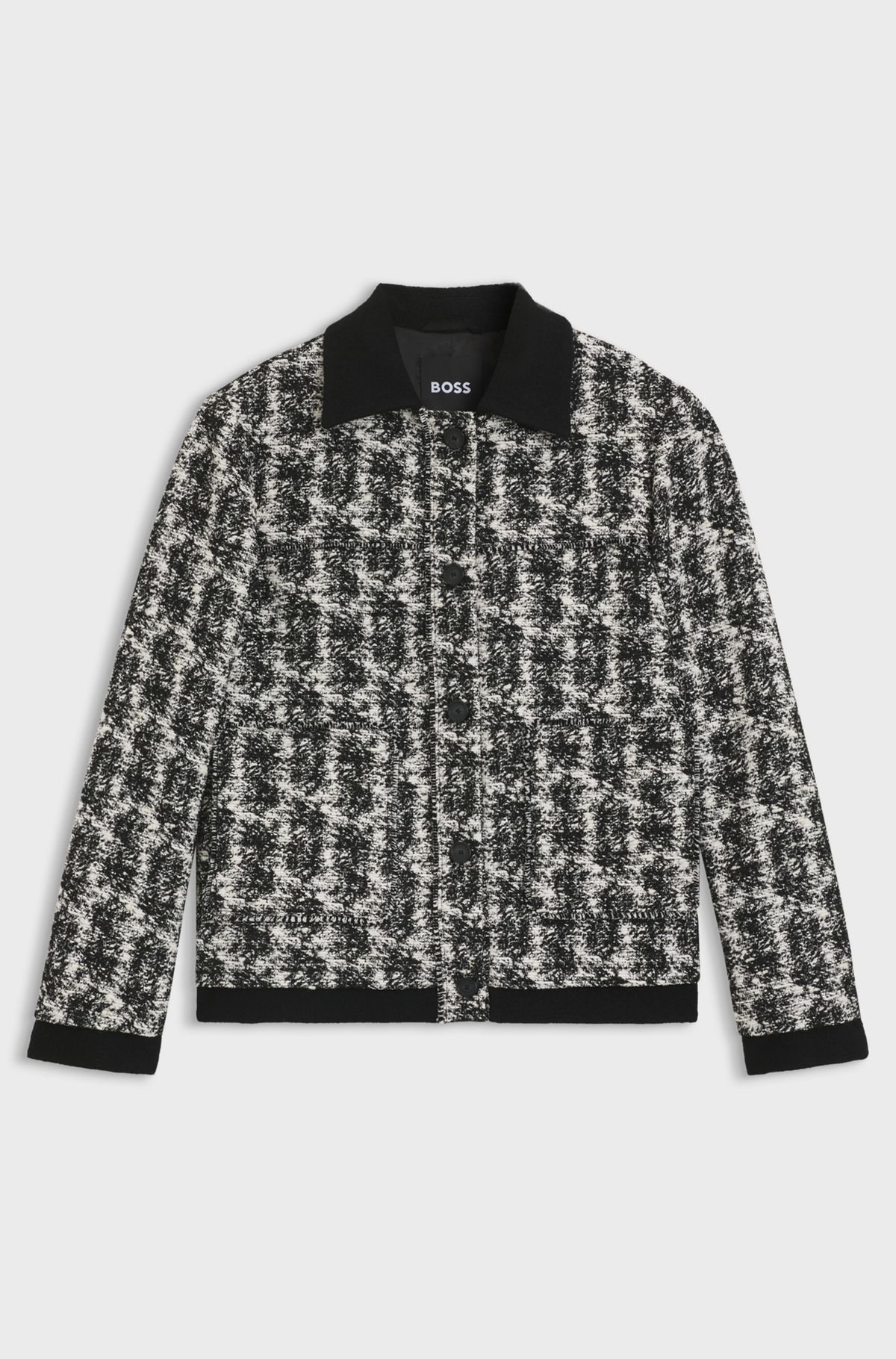 hbeu50548310_960 Regular-fit jacket in patterned feather tweed, Black Patterned