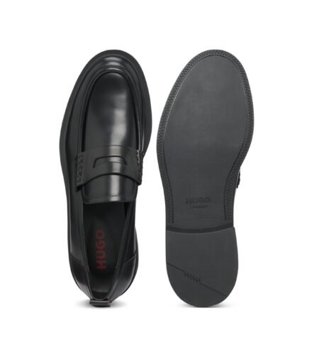Leather loafers with penny trim, Black