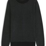 Cotton-blend sweater with two-tone structure, Black