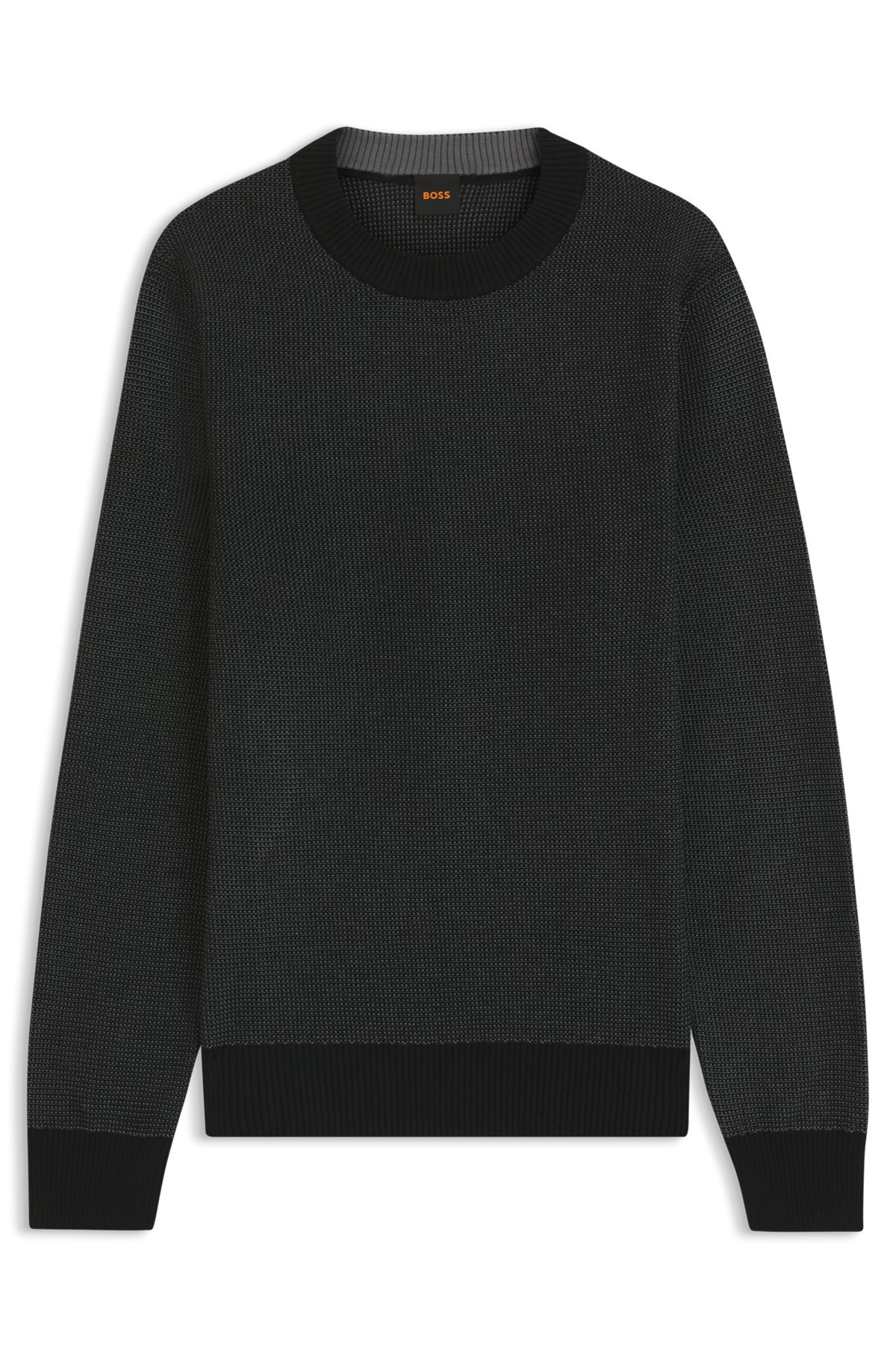 hbeu50548673_001-1 Cotton-blend sweater with two-tone structure, Black