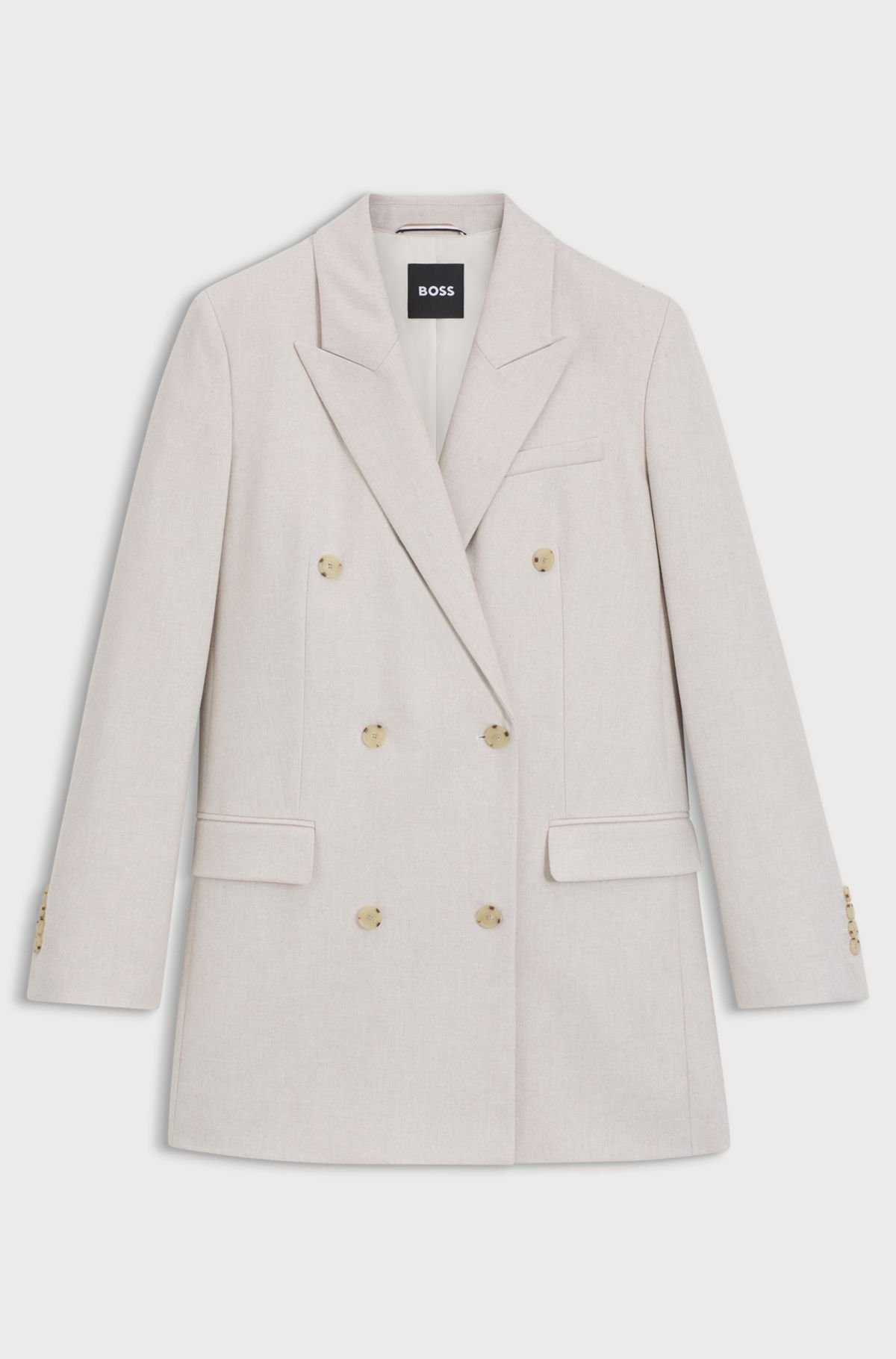 hbeu50548736_118 Regular-fit long-length blazer in soft flannel, Natural
