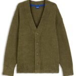 Oversized-fit cardigan with bouclé knit, Olive