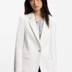 Regular-fit blazer in stretch crepe, Natural