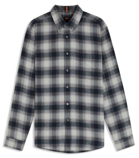Regular-fit shirt in cotton flannel, Grey Patterned