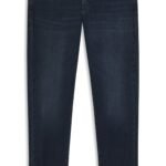 Tapered-fit jeans in dark-blue soft-motion denim, Dark Blue