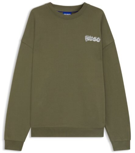 All-gender cotton-terry sweatshirt with logo prints, Olive