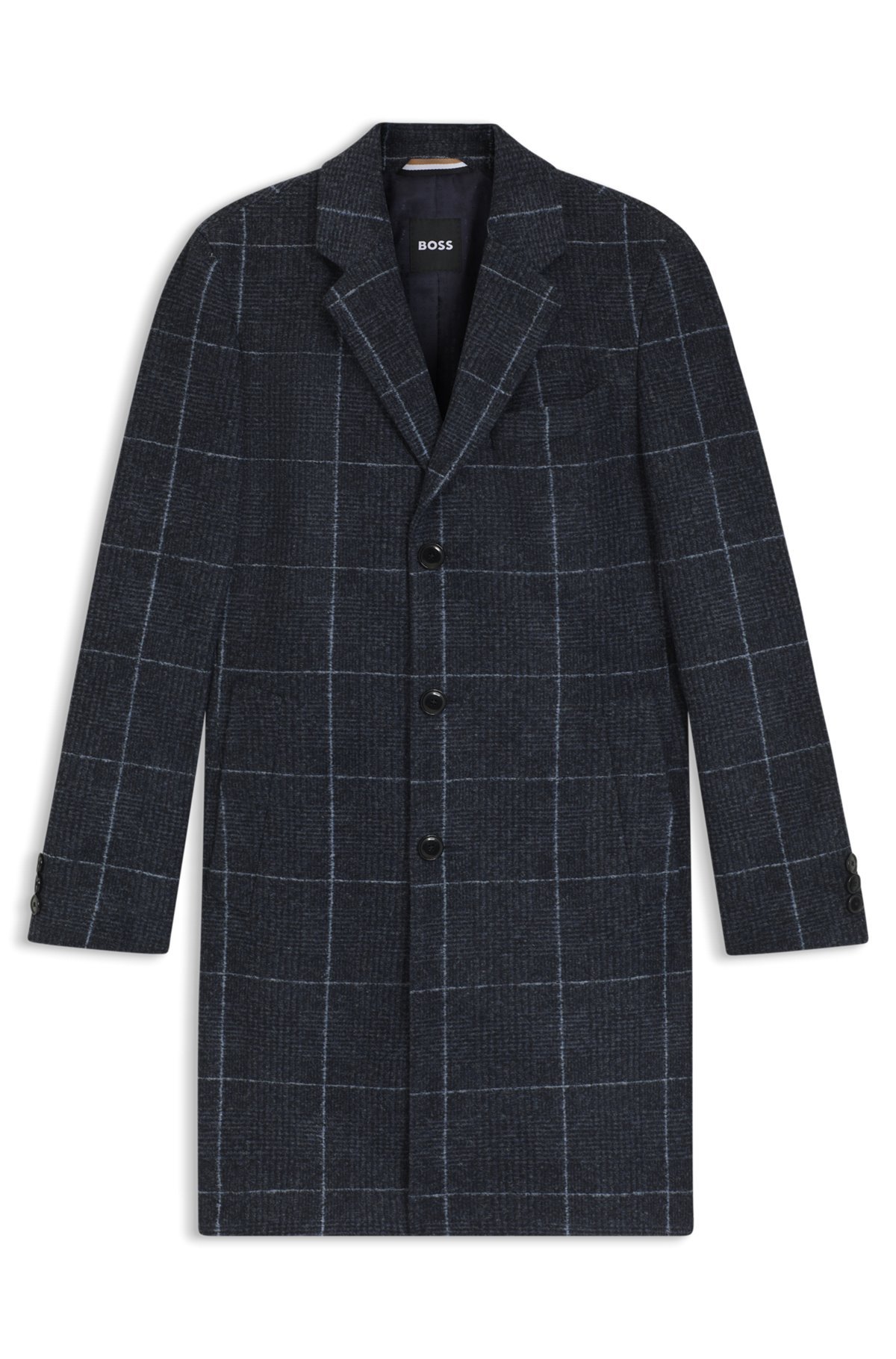 hbeu50551092_404-1 Slim-fit coat with plain check, Blue Patterned