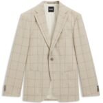 Regular-fit jacket in a checked wool blend, Light Beige