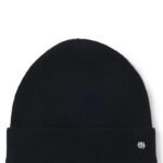 Cashmere beanie hat with logo trim, Black