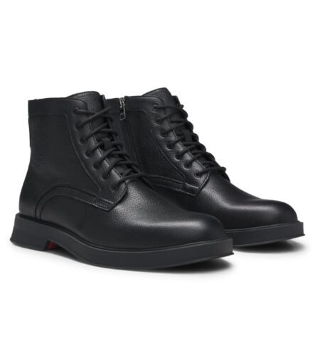 Grained-leather half boots with side zip, Black
