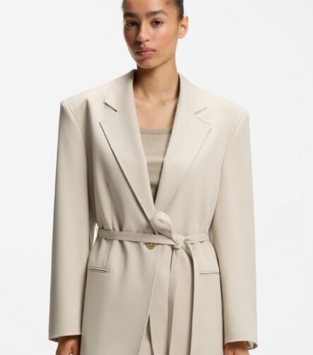 Oversized-fit blazer with belt, Light Beige