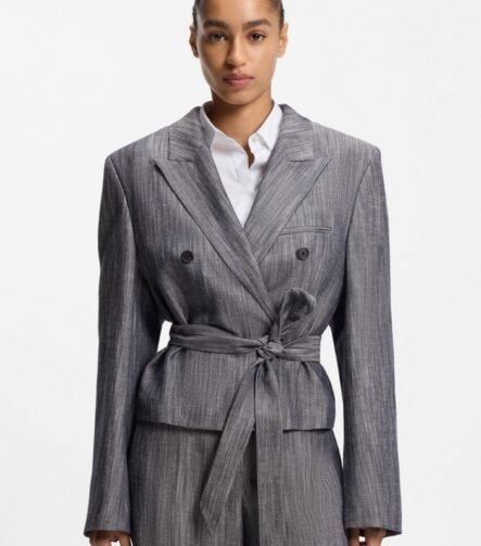 Regular-fit blazer in melange denim, Dark Grey