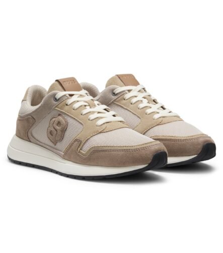Suede trainers with Double B monogram, Light Beige