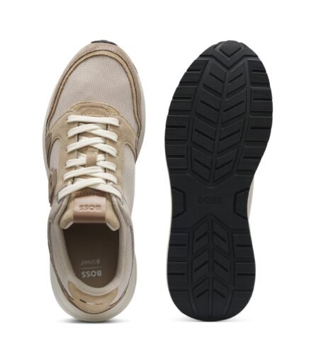 Suede trainers with Double B monogram, Light Beige