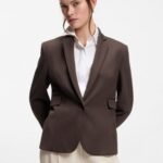 Slim-fit blazer with angled darts, Dark Brown