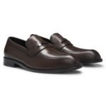 Leather loafers with branded metal trim, Dark Brown