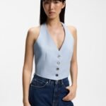 Slim-fit waistcoat with halterneck, Light Blue
