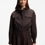 Modern-fit blazer in stretch cotton, Dark Brown