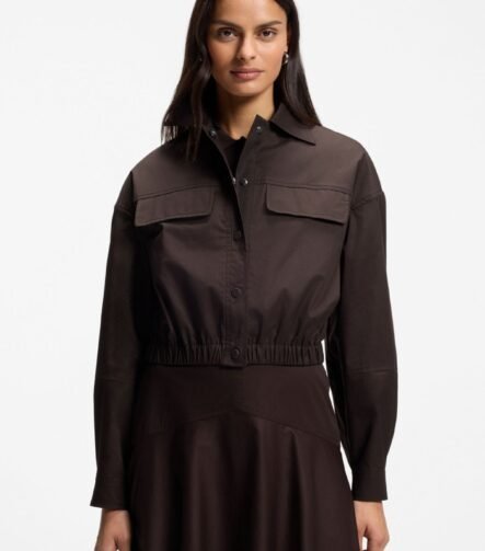 Modern-fit blazer in stretch cotton, Dark Brown