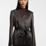 Slim-fit blazer in lustrous twill, Dark Brown