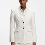 Regular-fit blazer with pinstripe, White Stripes