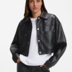 Relaxed-fit jacket in faux leather, Black