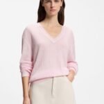 V-neck sweater with semi-sheer structure, Light Pink