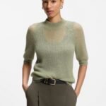 Knitted sweater in a ribbed alpaca blend, Light Green