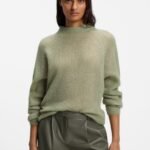 Alpaca-blend sweater with mock neckline, Green