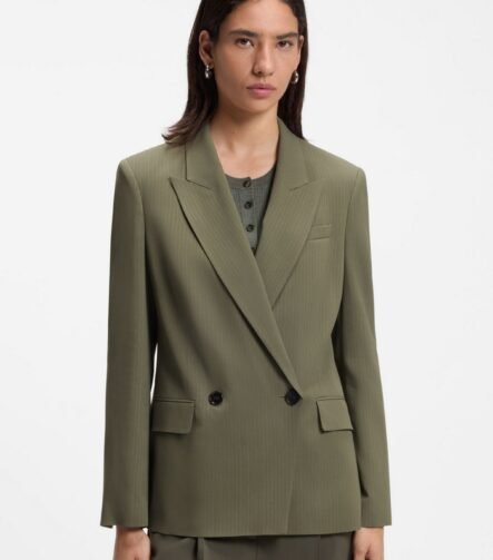 Regular-fit blazer in pinstripe stretch crepe, Khaki