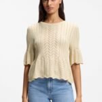 Regular-fit sweater with open-knit structure, Light Beige