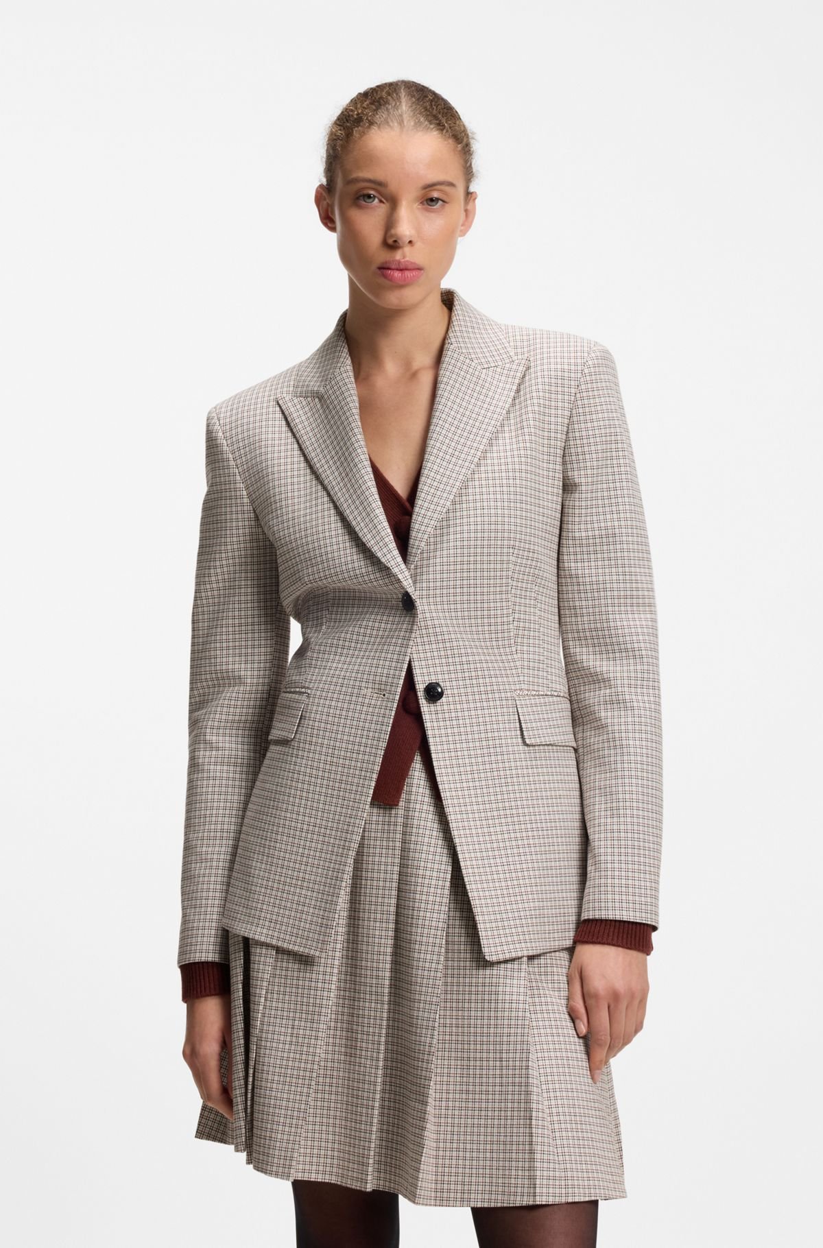 hbeu50566142_983 Regular-fit blazer with micro check, Patterned
