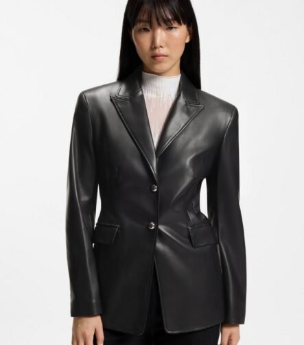 Regular-fit blazer in faux leather, Black