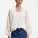Relaxed-fit cardigan with open-knit structure, Natural